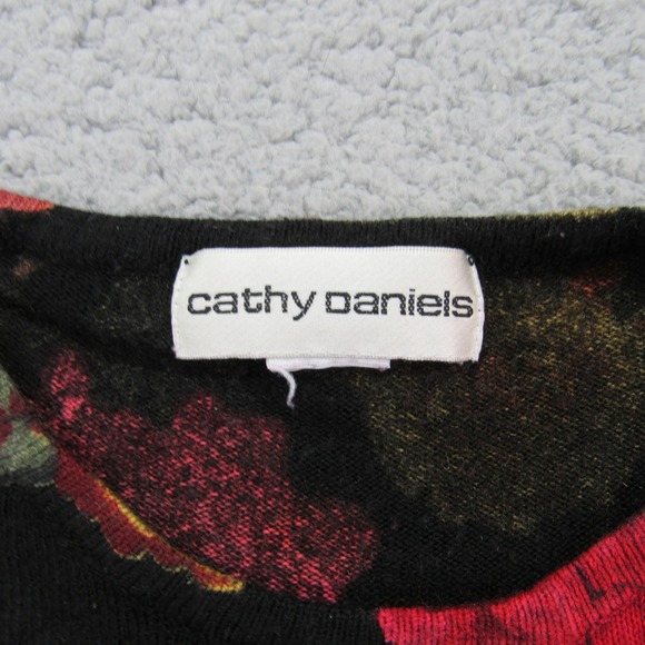 Cathy Daniels Floral Long Sleeve Top Red Gold Black Large - Picture 3 of 6